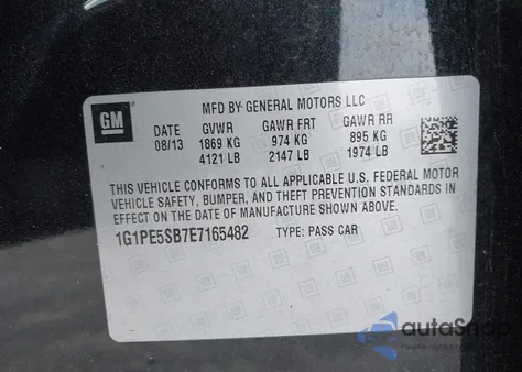 2014 Chevrolet Cruze 2Lt Auto from USA, damaged, VIN 1G1PE5SB7E7165482